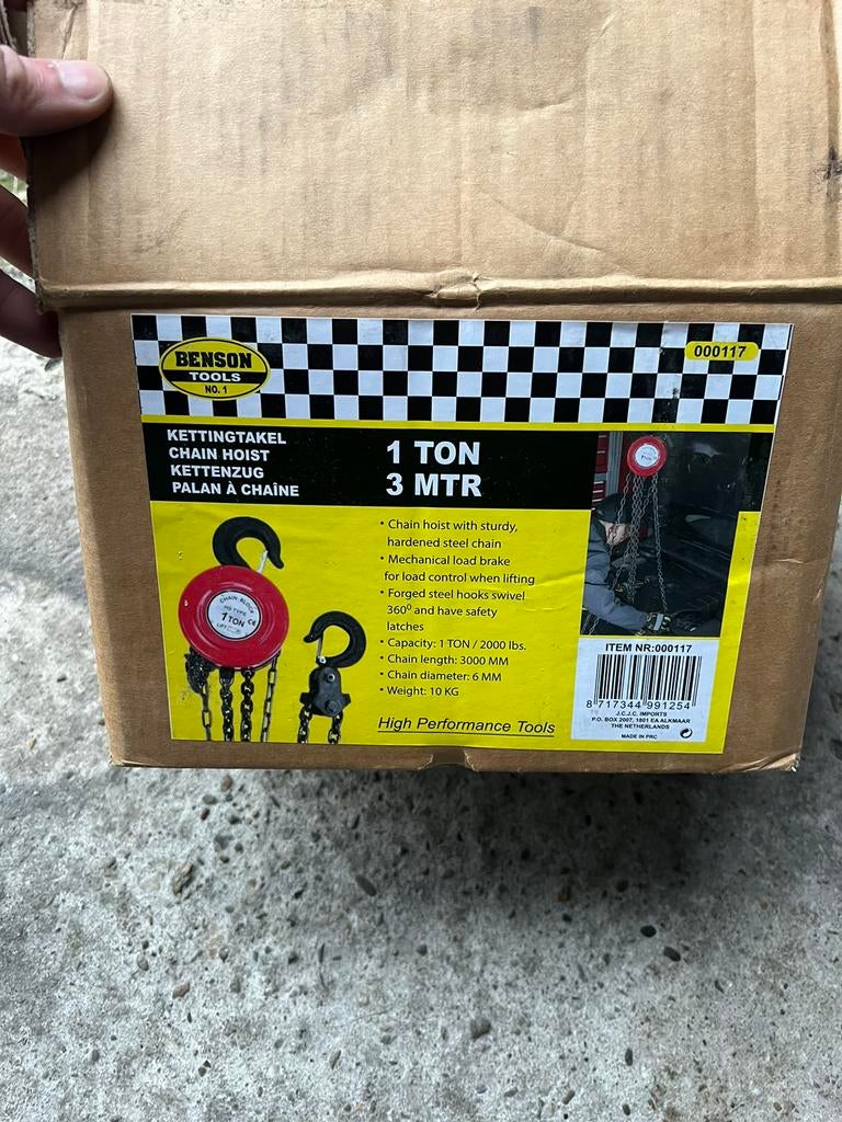 Kettingtakel 1 ton - 3 meter takel, Ophalen, Zo goed als nieuw, 250 mm of meer