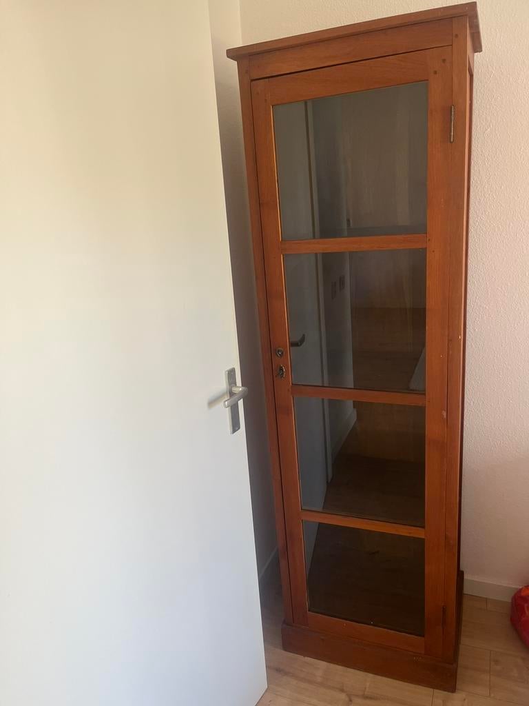 Teak vitrinekast, Ophalen, Teakhout, 50 tot 100 cm, Zo goed als nieuw