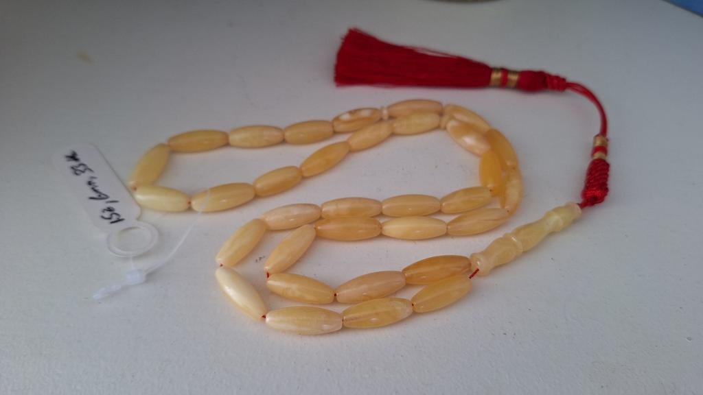 Baltische Amber Barnsteen Tesbih Ketting - Langwerpige Krale, Ophalen of Verzenden, Overige materialen, Ketting, Met edelsteen