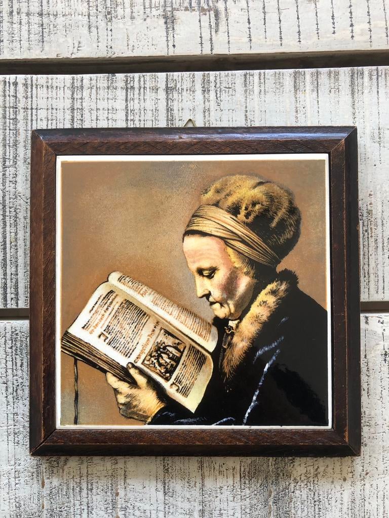 Tegel Lezende vrouw Gerrit Dou jaren ‘70, Ophalen of Verzenden