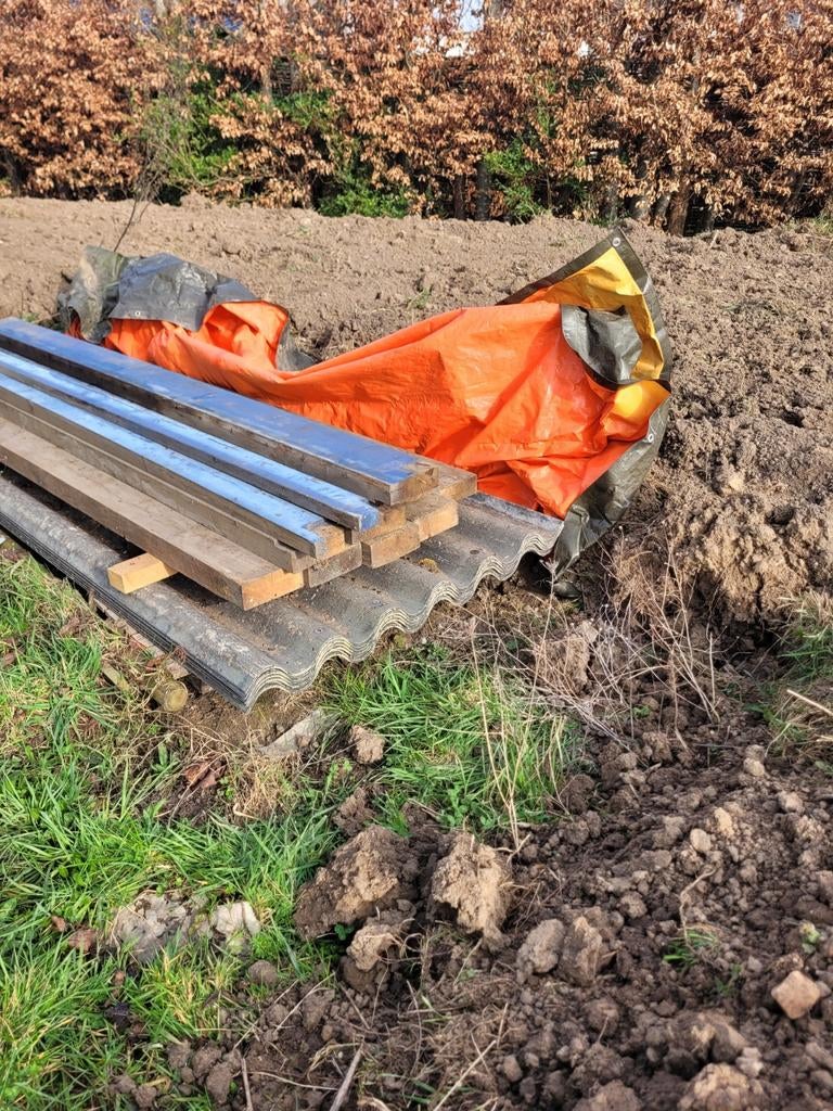 Materialen afdakje: golfplaten, staanders, gordinge, Ophalen, Gebruikt, Overige typen, Overige houtsoorten