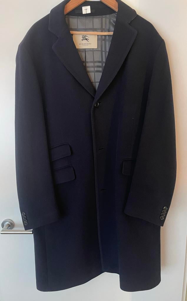 Burberry wintermantel - blauw - wol/kasjmier - maat 56 (XL), Ophalen of Verzenden, Gedragen, Maat 56/58 (XL), Blauw
