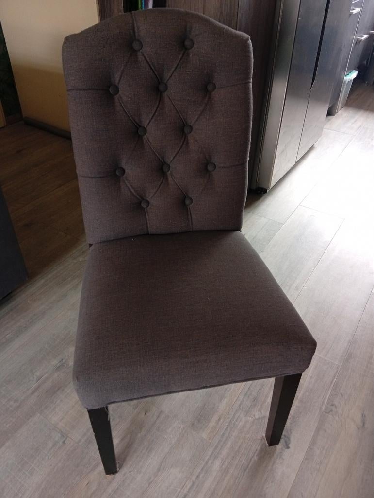 Grijs eiken eettafel 6 pers, met stoelen en bank, Ophalen, Gebruikt, Vijf, Zes of meer stoelen, Stof