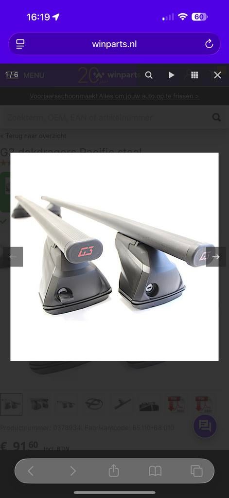 G3 Dakdragers voor auto zonder dakrail (klembevestiging), Ophalen of Verzenden, Gebruikt