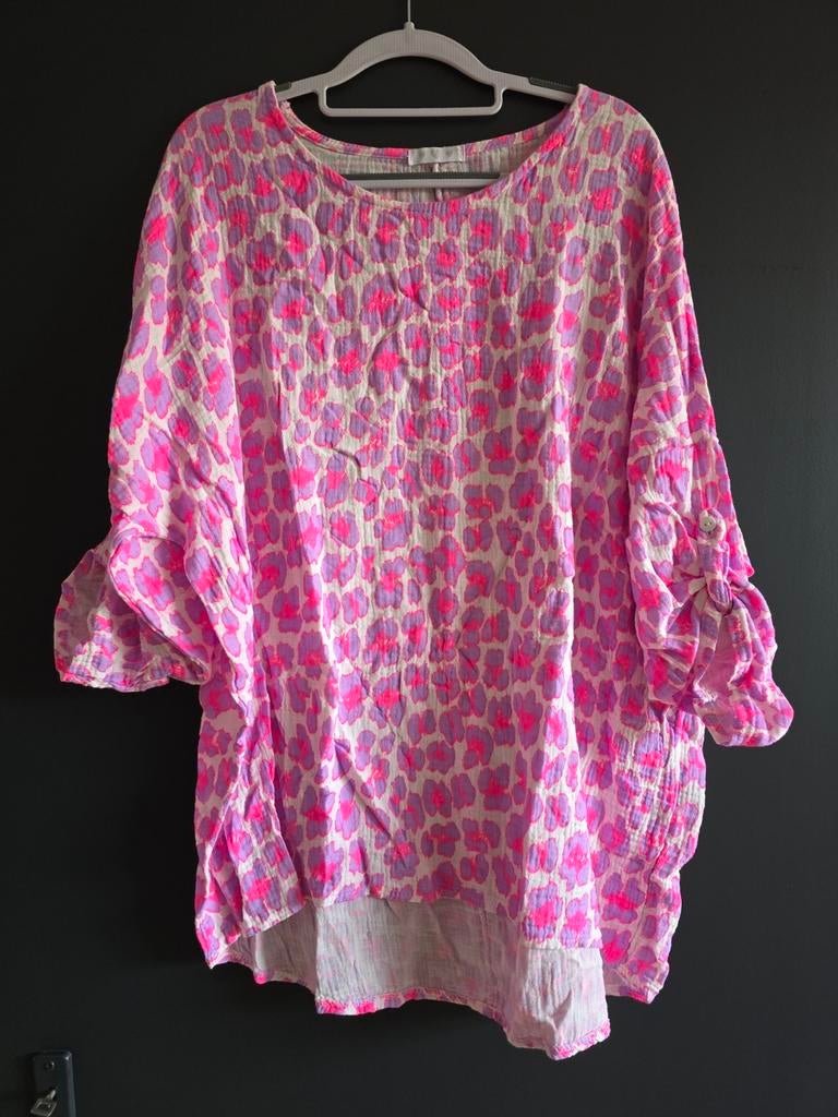 Nieuwe blouse panter neon 42 44 46 roze lila, Ophalen of Verzenden, Nieuw, Maat 42/44 (L), Roze