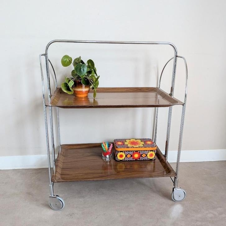 Vintage retro Gerlinol opklapbare serveerwagen trolley, Ophalen of Verzenden, Gebruikt