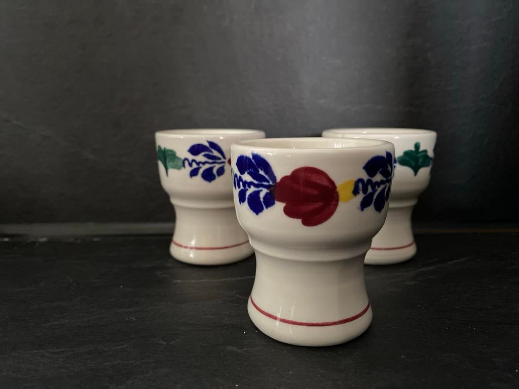 Boerenbont eierdopjes - set van 3 - gaaf, Gebruikt, Keramiek, Overige typen, Ophalen of Verzenden