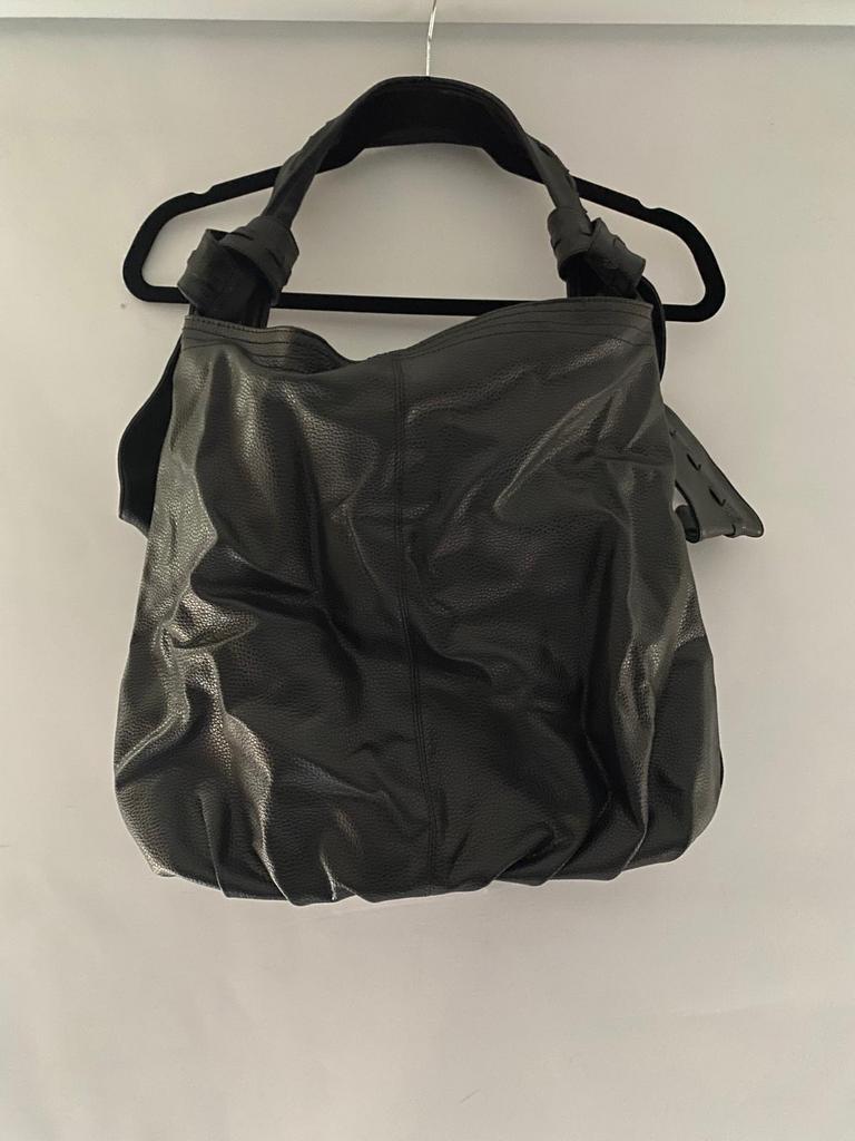 Zwarte leren shopper / schoudertas, Ophalen of Verzenden, Zo goed als nieuw, Zwart, Handtas