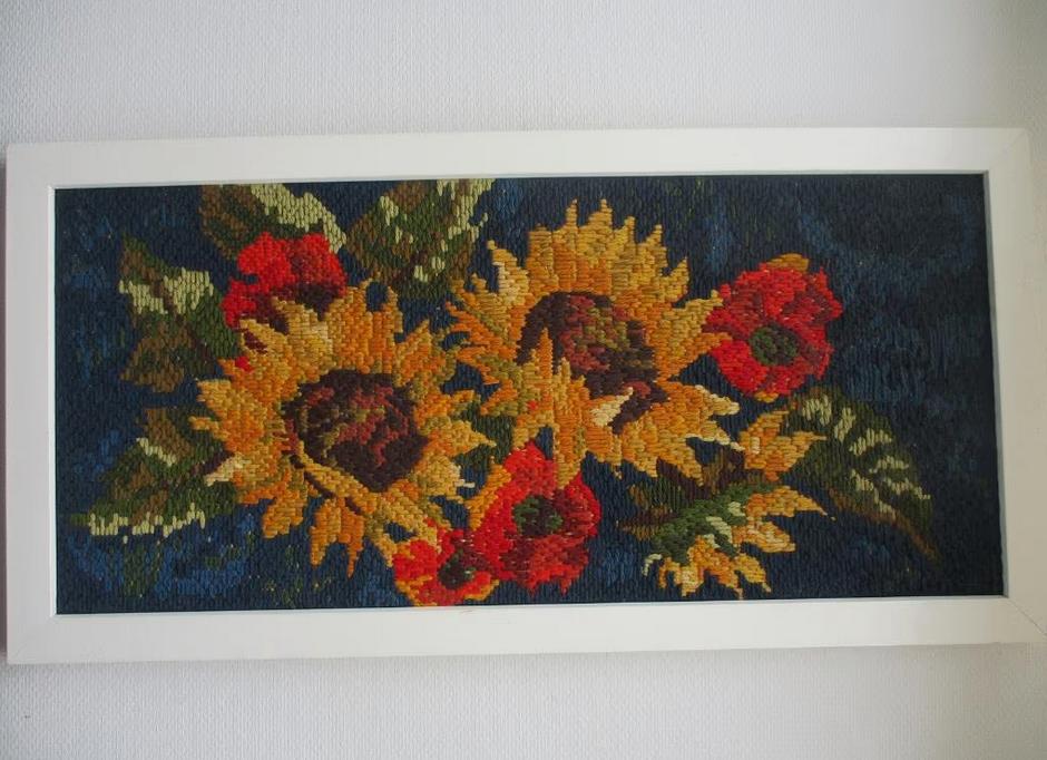 Hand geborduurde zonnebloemen in lijst, Oosterveldweg 15, 7274 DZ, Verzenden, Overige typen, Zo goed als nieuw