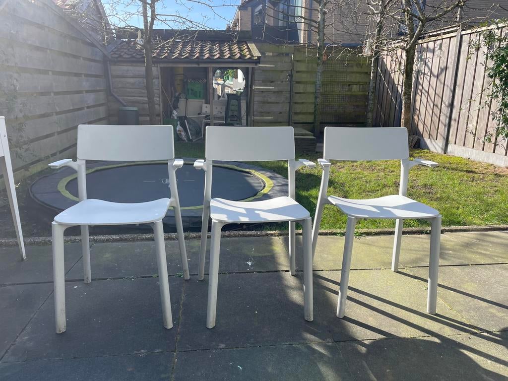3 Ikea stapelbare (tuin)stoelen Janinge, Ophalen, Kunststof, Gebruikt, 3 zitplaatsen