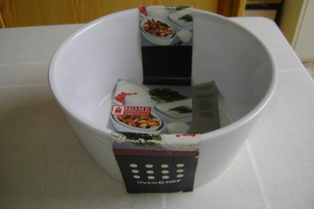 witte stenen ovenschaal nieuw in verpak van cheff 20rx9,5h, Ophalen of Verzenden, Nieuw