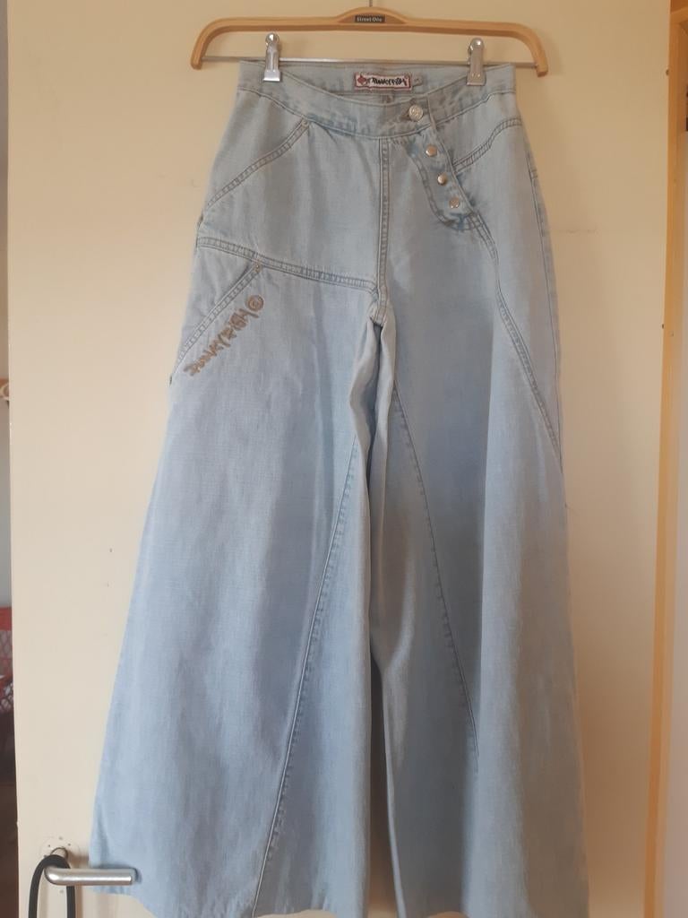 Super wijde soulpijpen broek, jeans Punkifish maat xs, Ophalen, Blauw, Zo goed als nieuw, Maat 34 (XS) of kleiner