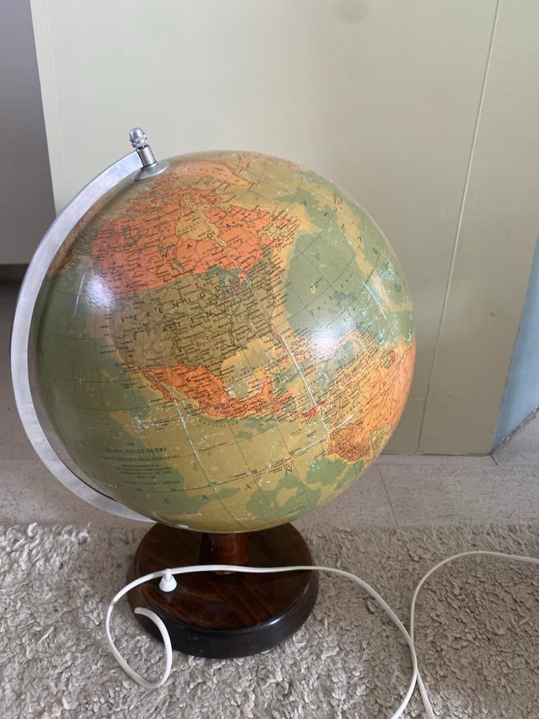 Vintage Antieke Wereldbol - Sfeerlicht, Ophalen of Verzenden, Verlicht, Gebruikt