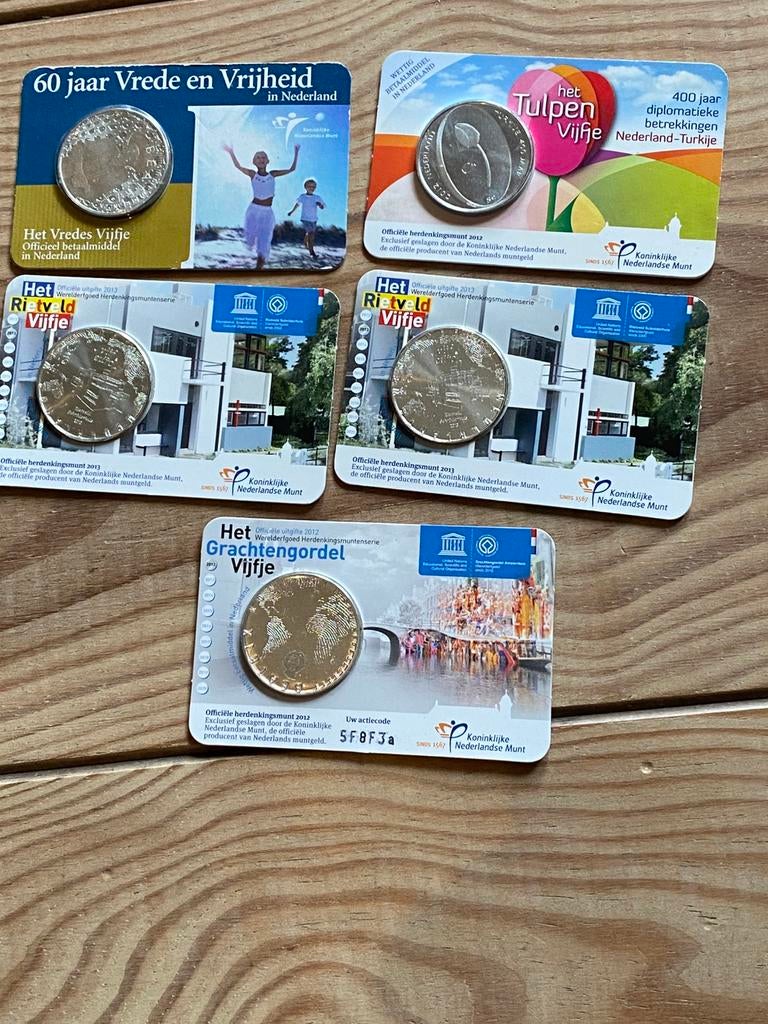 Vijfjes van Rietveld en anderen, Ophalen of Verzenden, Nederland, Munten