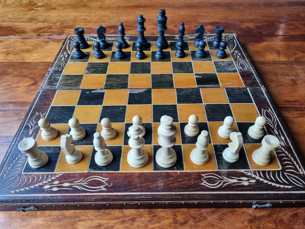 Luxe vintage schaakspel en backgammon, Ophalen of Verzenden, Gebruikt