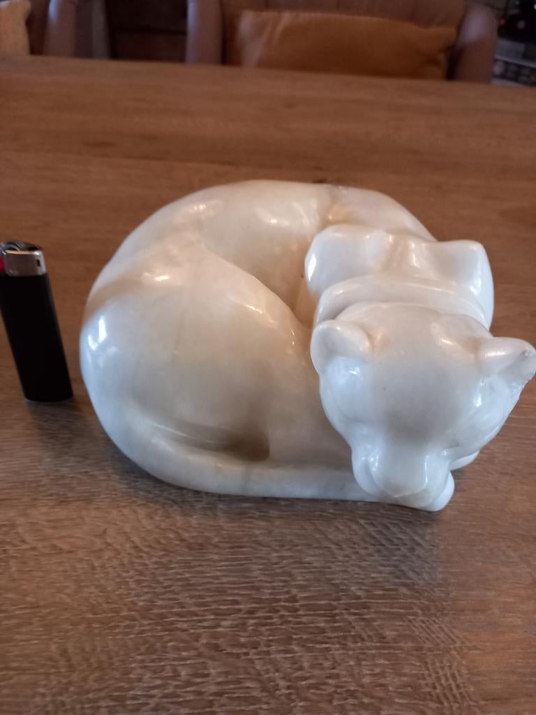 Slapende kat van marmer - Vintage beeldje, Minder dan 20 cm, Ophalen of Verzenden, Beeld, Handgemaakt