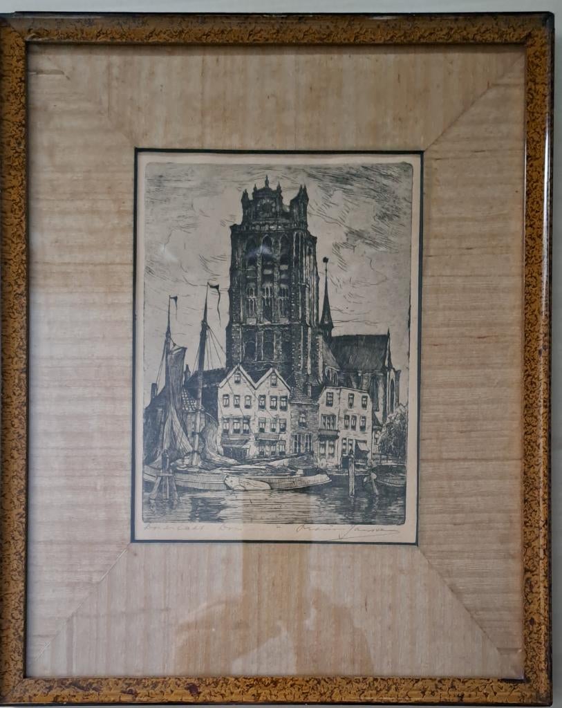 Ets van Marius Janssen Breda en Dordrecht, Antiek en Kunst, Kunst | Etsen en Gravures, Ophalen of Verzenden, Architectuur, Ets