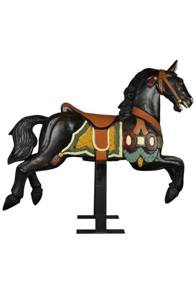 Oud Zwart Houten Kermis Paardje op Voet, Ophalen, Gebruikt