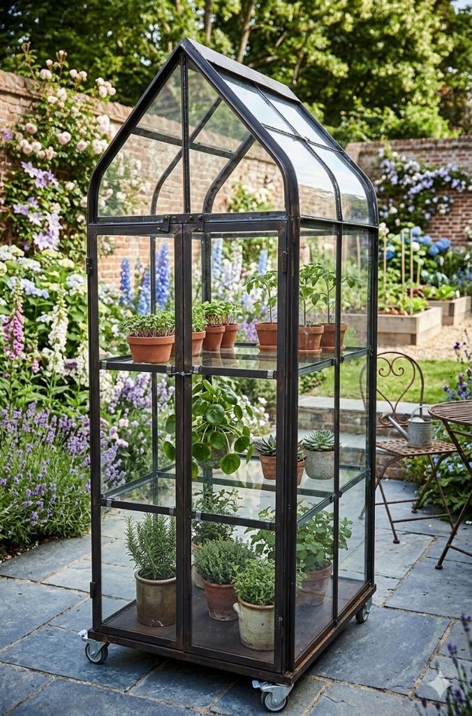 Diverse Kweekkas /Tuinkas Zwart Staal op wielen, Tuin en Terras, Staal, Ophalen of Verzenden, Glas, Kweekkas