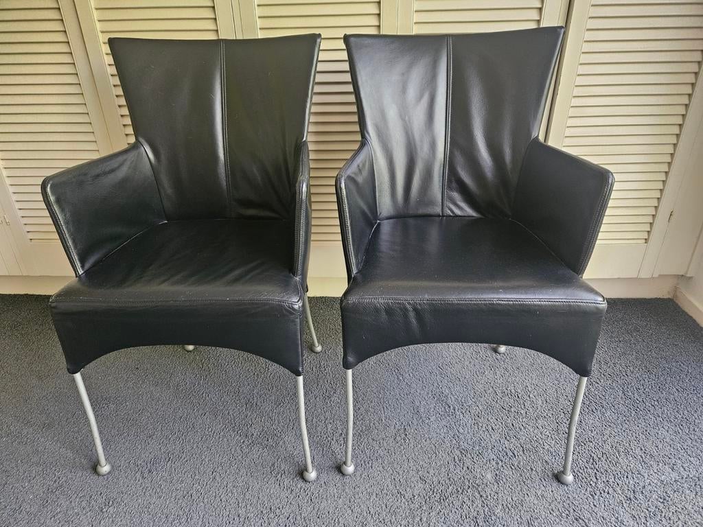 2 zwarte leren stoelen, Huis en Inrichting, Ophalen