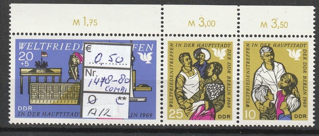 DDR Weltfriedenstreffen Combi Michel 1478-80 Nr.A12p, Verzenden, DDR, Postfris