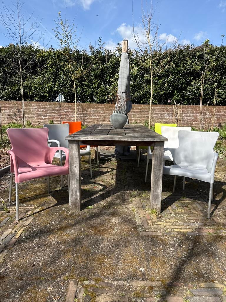 6 gekleurde tuinstoelen, Tuin en Terras, Tuinstoelen, Ophalen, Gebruikt, Kunststof, Stapelbaar