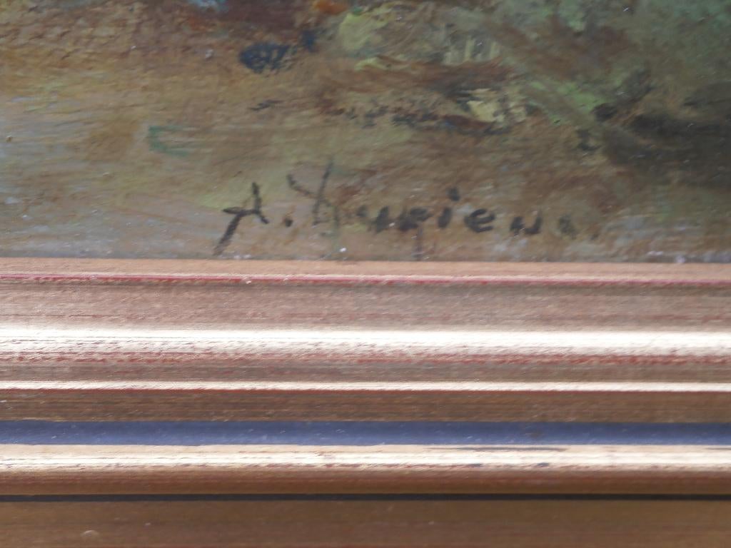 Schilderijtje Boerderij met kippen buiten, Antiek en Kunst, Ophalen