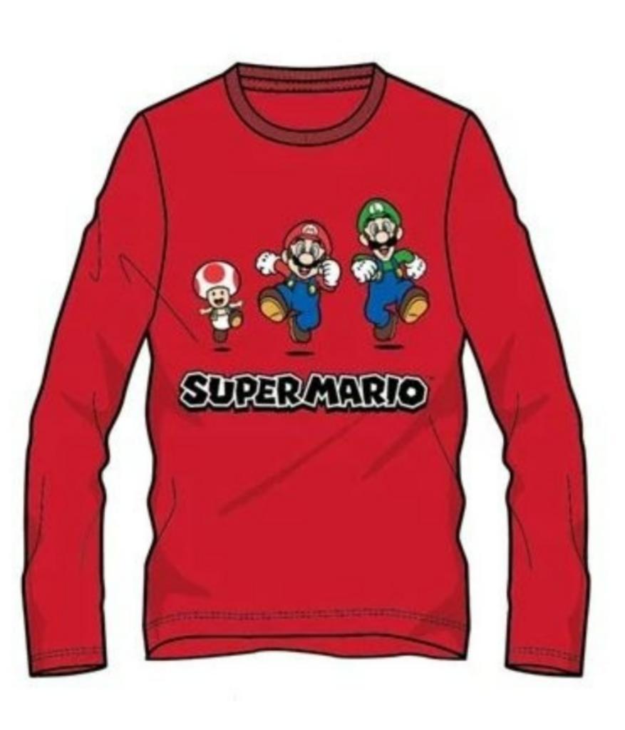 Super Mario Longsleeve Shirt Rood - Maat 104-110-116-128-140, Super Mario, Nieuw, Ophalen of Verzenden, Shirt of Longsleeve