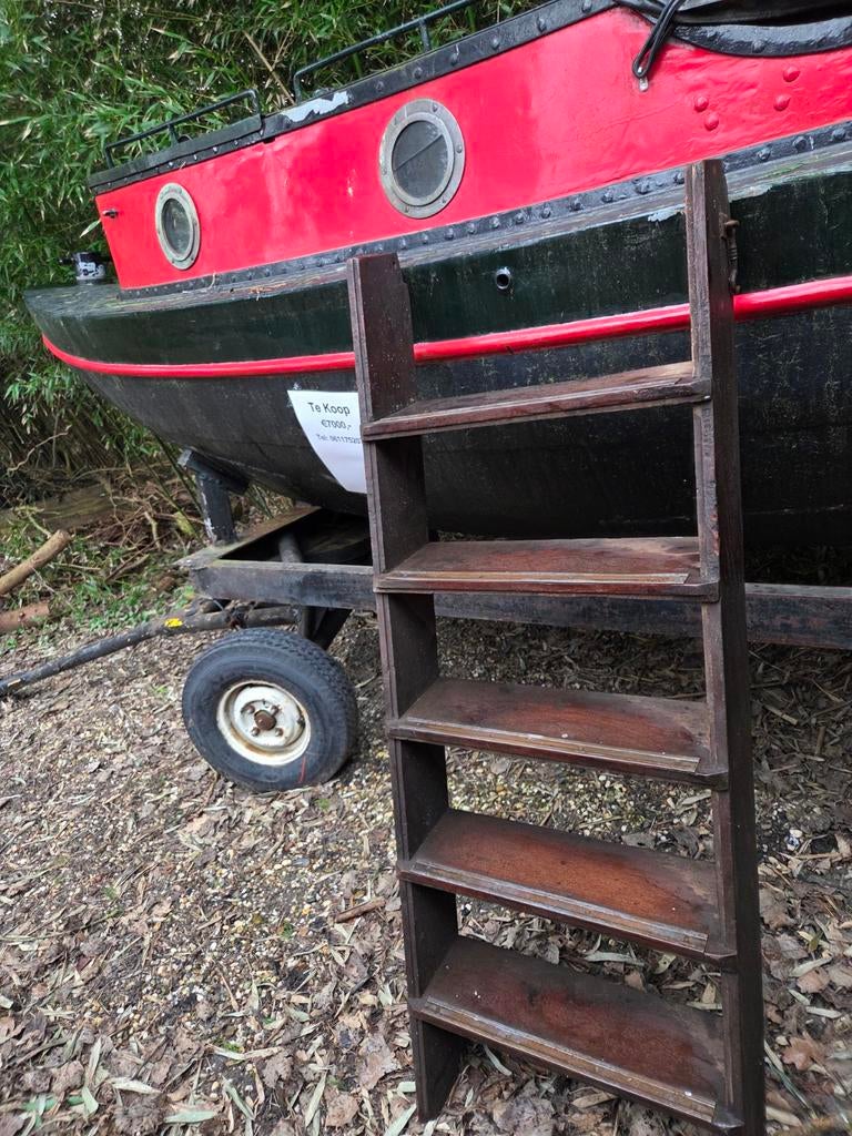 Antieke hardhouten boot trap van sleepboot/opduwer, Watersport en Boten, Ophalen