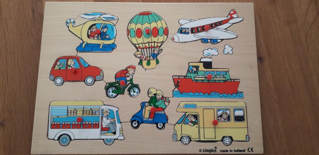 Houten knopjes puzzel diverse voertuigen, Ophalen of Verzenden, Zo goed als nieuw, Van hout, Minder dan 10 stukjes