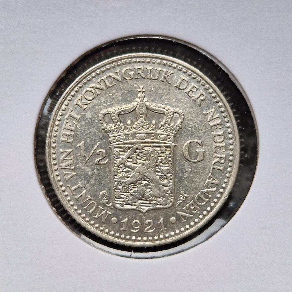 Halve guldens 1921-1929 Wilhelmina, Postzegels en Munten, ½ gulden, Zilver, Ophalen of Verzenden, Koningin Wilhelmina