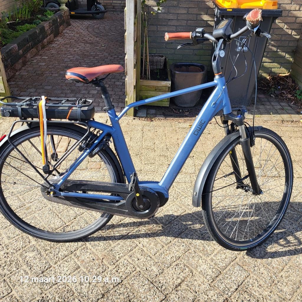Qwic Trend. Elektrische Herenfiets - Blauw, 7 versnellingen, Fietsen en Brommers, Elektrische fietsen, Gebruikt, 55 tot 59 cm
