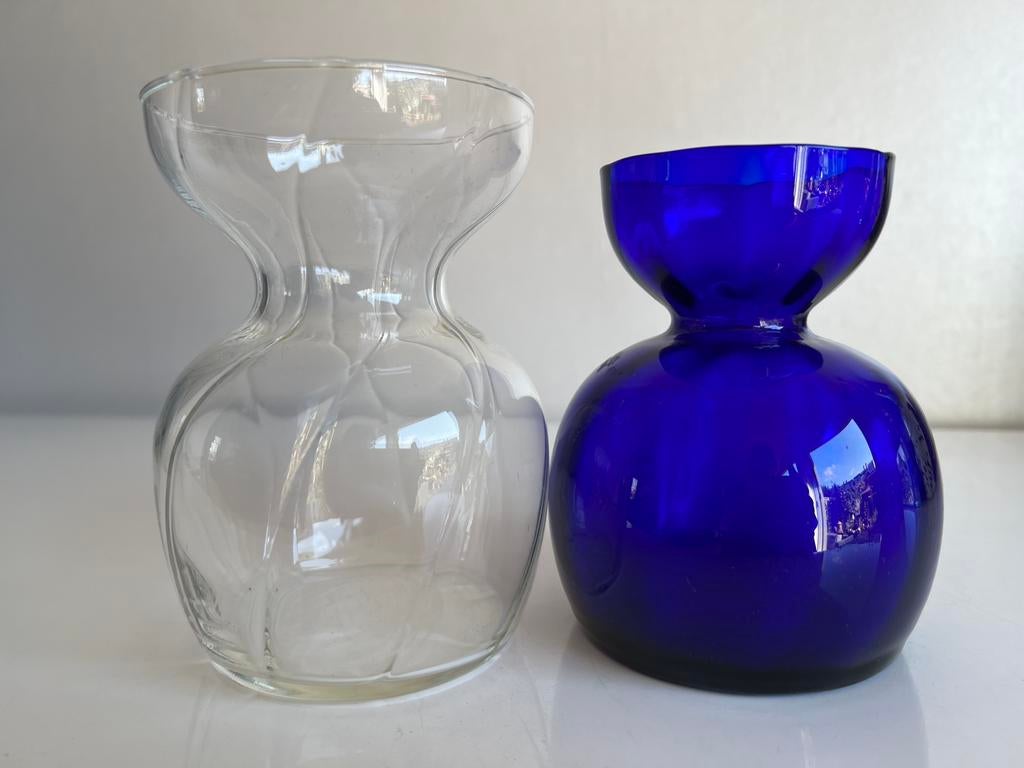 2 Vintage Holmegaard Bloembol Hyacinth Vaas Helder Blauw, Ophalen of Verzenden