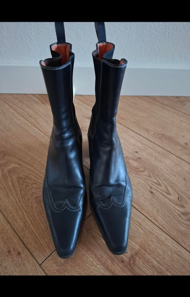 Santoni zwart leren enkellaarzen maat 39, Zwart, Lage of Enkellaarzen, Ophalen of Verzenden, Zo goed als nieuw