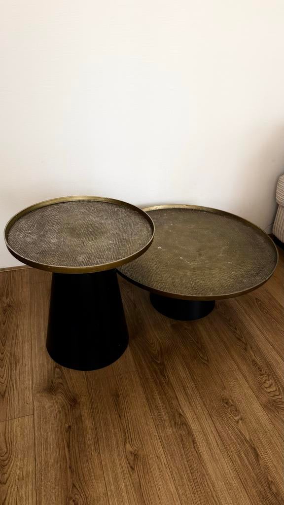 Set van 2 Light & Living Popeta salontafels – antiek brons, Ophalen, Rond, 50 tot 100 cm, Metaal