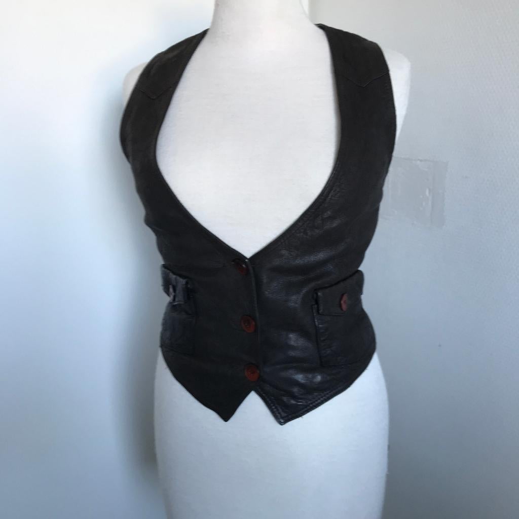 Leren gilet van het mooie merk DNA, Kleding | Dames, Bodywarmers, Verzenden, Zo goed als nieuw, Maat 34 (XS) of kleiner, Bruin