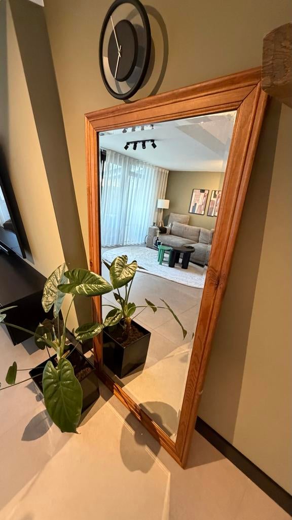 Spiegel groot met houtenlijst 84,5x175, Huis en Inrichting, Woonaccessoires | Spiegels, Gebruikt, Ophalen of Verzenden, 75 tot 100 cm