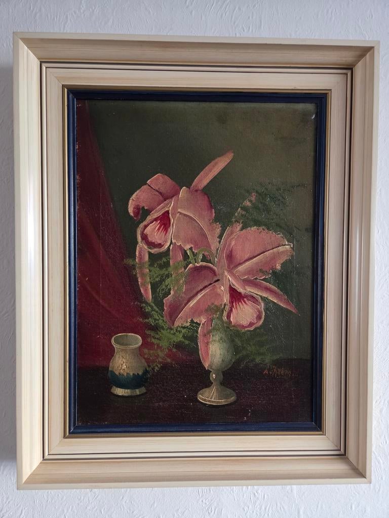 Schilderij met bloemen, gesigneerd A. Reem, Ophalen of Verzenden