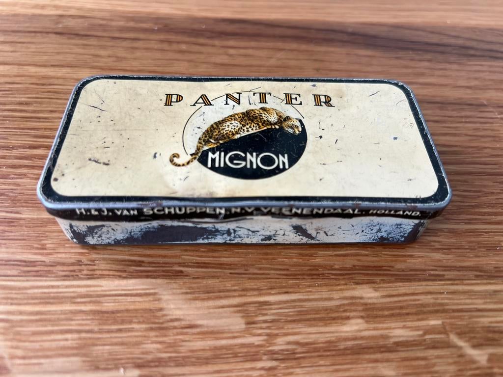 Antiek Panter sigarenblik H&J van Schuppen N.V. Veenendaal, Verzamelen, Blikken, Ophalen of Verzenden, Gebruikt, Overige
