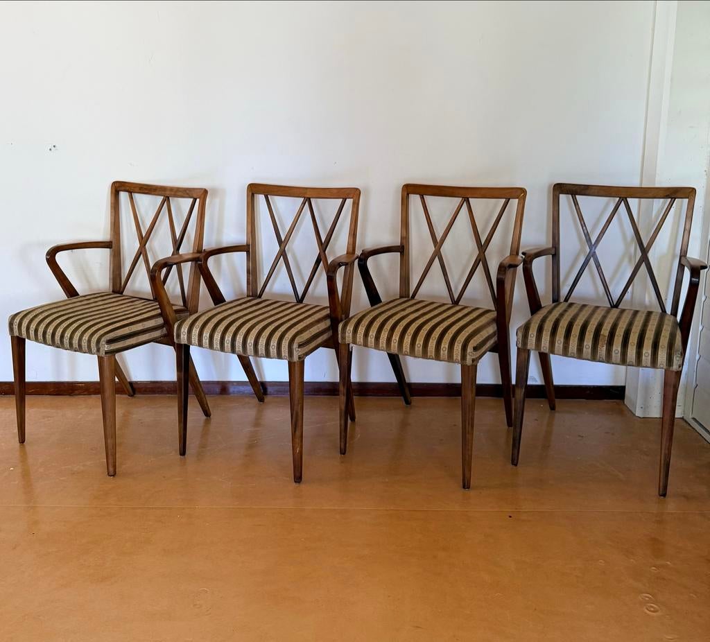 Set van 4 A.A. Patijn Poly Z eetkamerstoelen, jaren 50, Ophalen, Gebruikt, Bruin, Vier