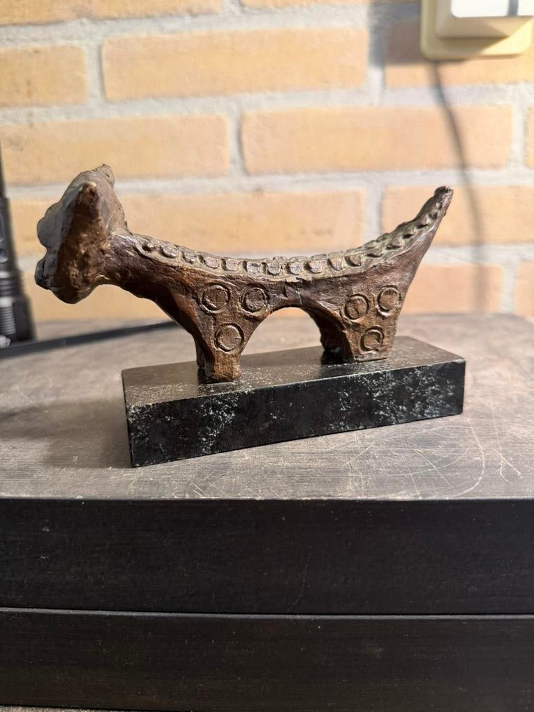 Antiek brons beeldje op sokkel, Ophalen of Verzenden