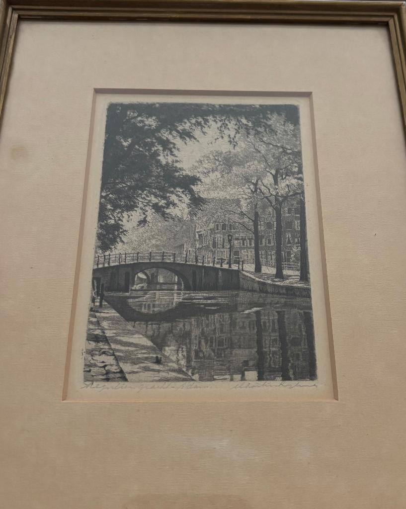 Antieke ets, Maarten Langbroek, Reguliersgracht A´dam,, Antiek en Kunst, Kunst | Etsen en Gravures, Verzenden