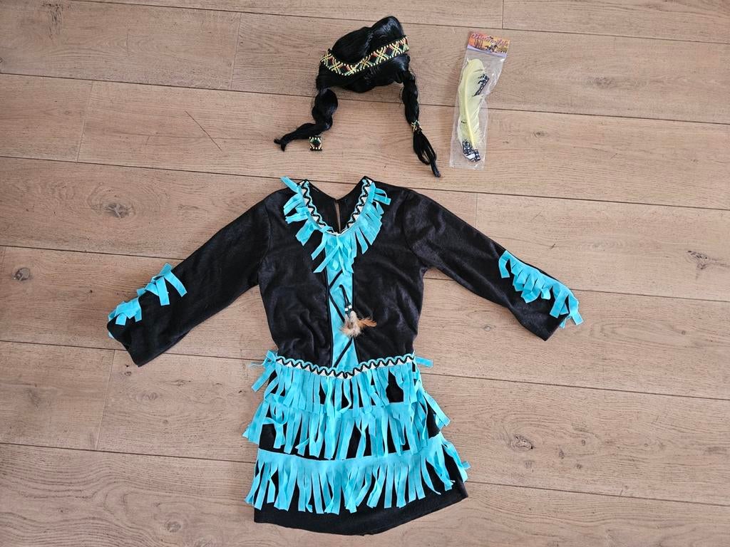 Indianenjurkje 146/152 met pruik en tooi, Ophalen of Verzenden, Gebruikt, 146 t/m 152, Meisje