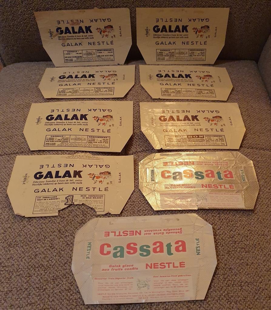 9 x Vintage Nestlé Verpakkingen - Galak & Cassata, Ophalen of Verzenden, Gebruikt, Verpakking