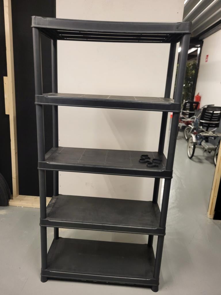 Zwarte plastic stellingkast met 5 planken, Ophalen, Gebruikt