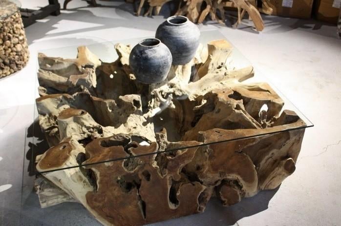 Stoere Salontafel Uniek Wortelhout Oosterse Landelijke Tafel, Vierkant, Nieuw, Ophalen of Verzenden, Robuust Uniek Stoer Landelijk Oosters Rustiek Boho Vintage Style