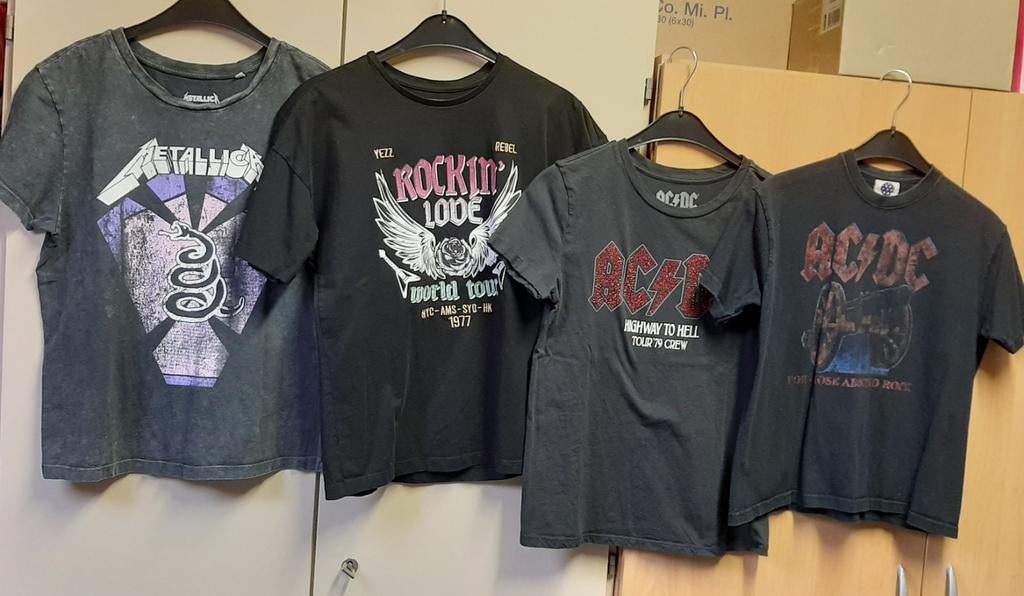 Band Shirts - Metallica, AC/DC, Rockin' Lode - maat S, XS, Zwart, Ophalen of Verzenden, Zo goed als nieuw, Korte mouw