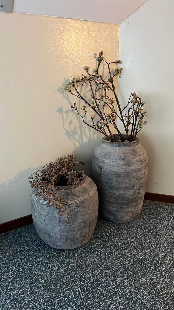 Grote brocante potten incl. Gedroogde dadeltak, Ophalen, Zo goed als nieuw