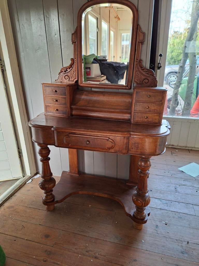 Antieke Mahonie Kaptafel met Spiegel, Antiek en Kunst, Antiek | Meubels | Tafels, Ophalen