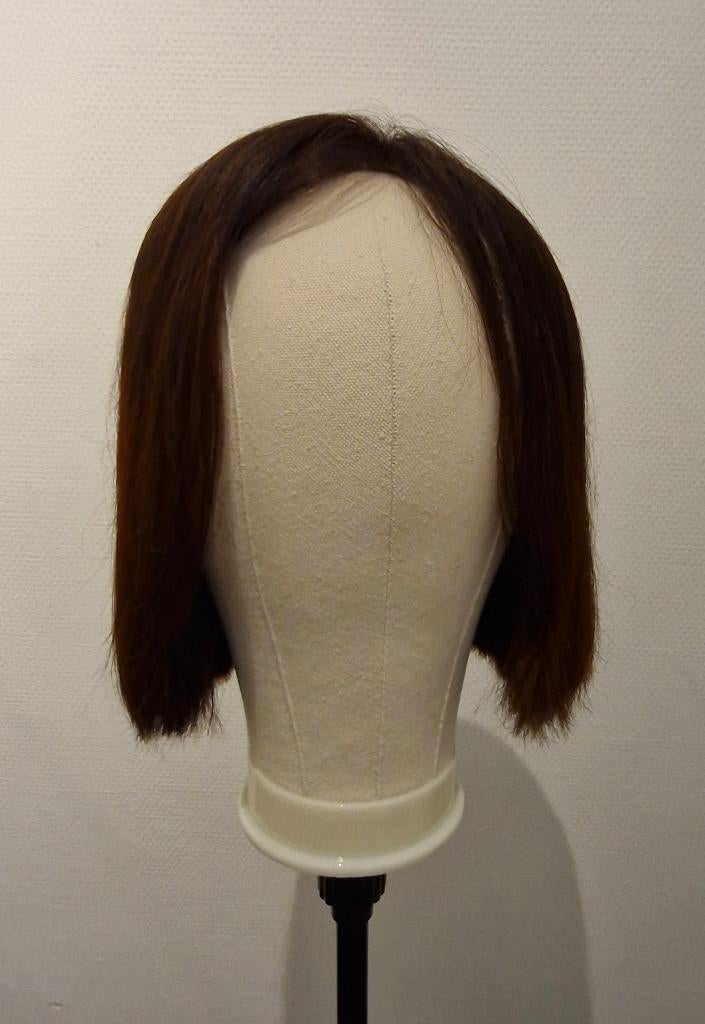 Prachtig donkerbruin haarstuk van echt haar., Ophalen of Verzenden, Zo goed als nieuw, Pruik of Haarverlenging